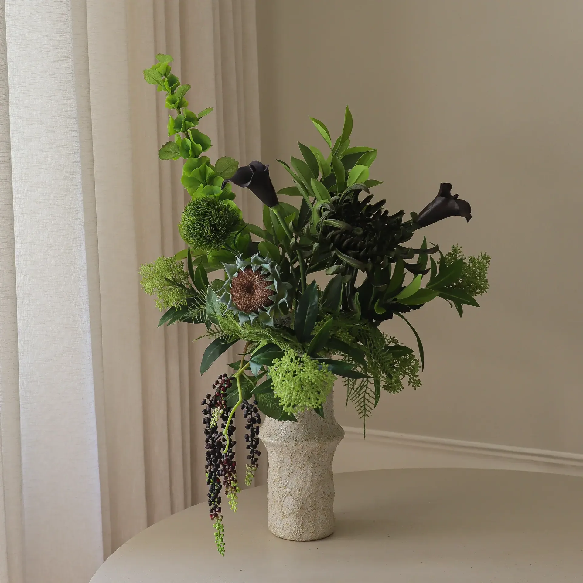Bouquet artificiel Verdant Noir, Calla-chrysanthème araignée-tournesol d’automne, 92 cm, 13 pièces Botané
