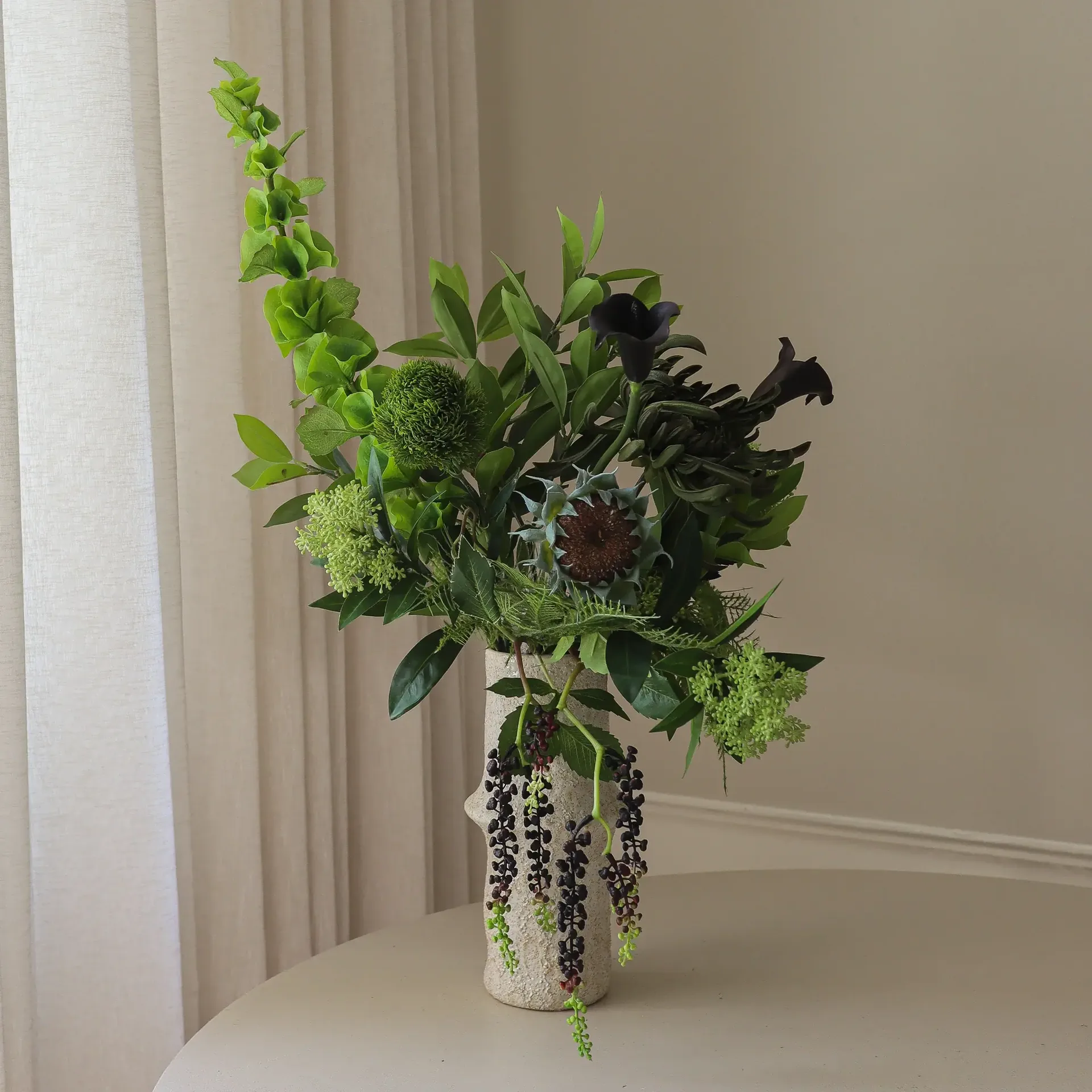 Bouquet artificiel Verdant Noir, Calla-chrysanthème araignée-tournesol d’automne, 92 cm, 13 pièces Botané
