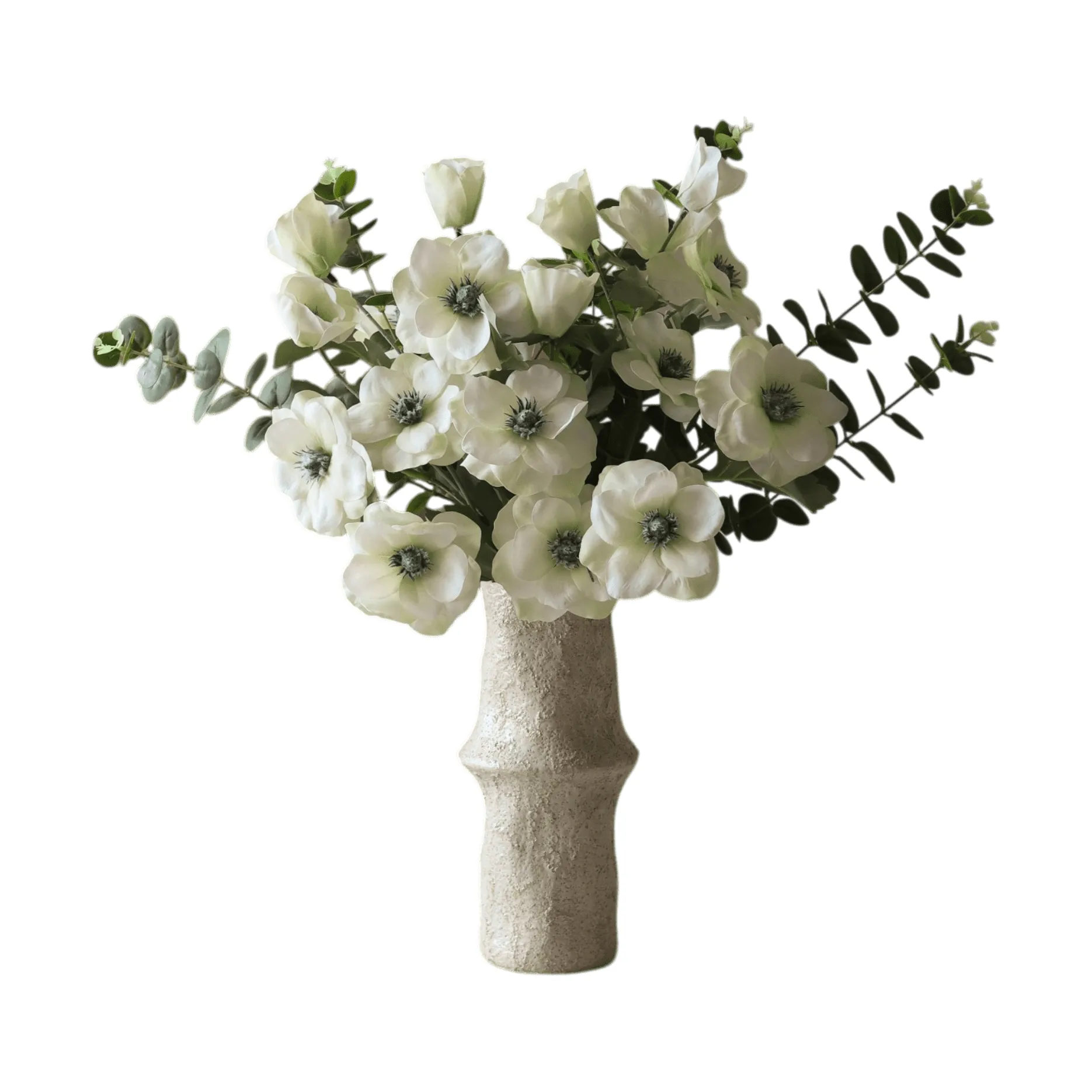 Bouquet artificiel White Satin, Anemon-eucalyptus 9 pcs Botané