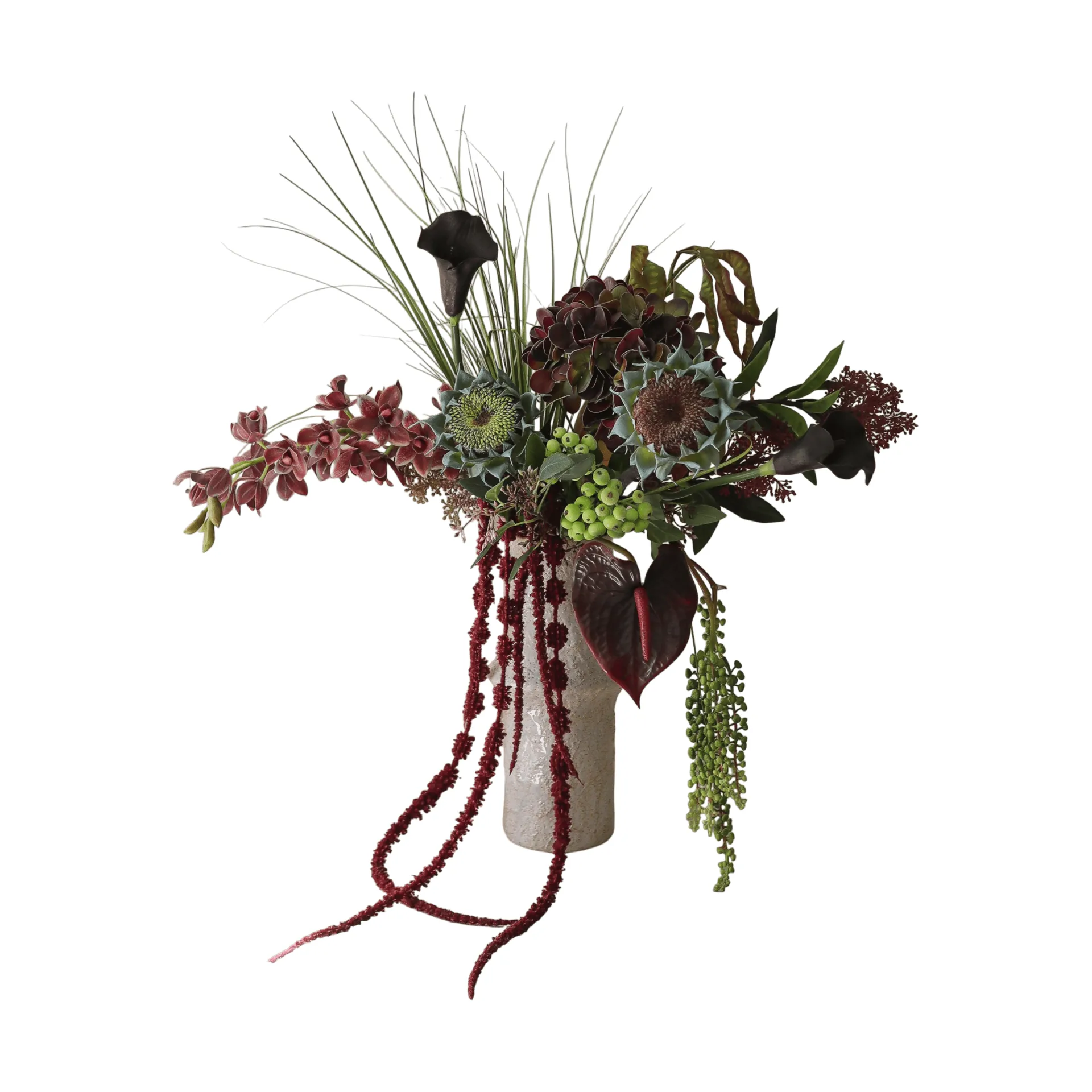 Bouquet artificiel Woodland Nocturne, Calla-anthurium-hortensia-tournesol d’automne, 112 cm, 14 pièces Botané