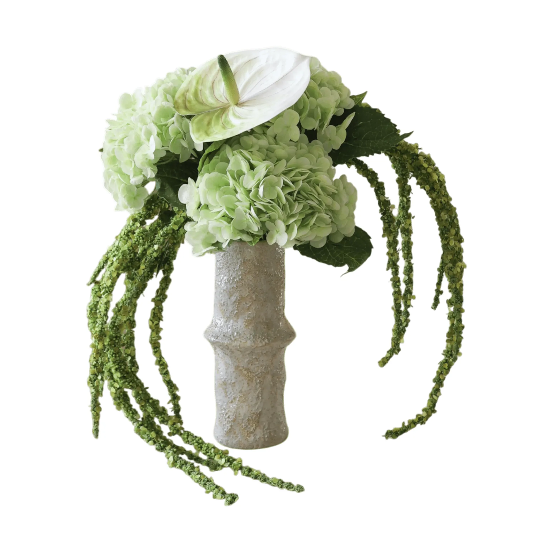 Bouquet de fleurs artificielles Dewdrop Symphony, Hortensia vert clair anthurium amarante 6 pcs Botané