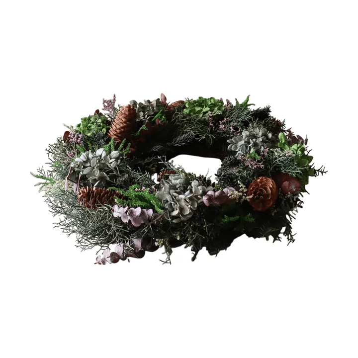 Couronne de fleurs Botanical Forest Wreath - Hortensia-eucalyptus-branches de conifère-pommes de pin, Ø40 cm - Botané