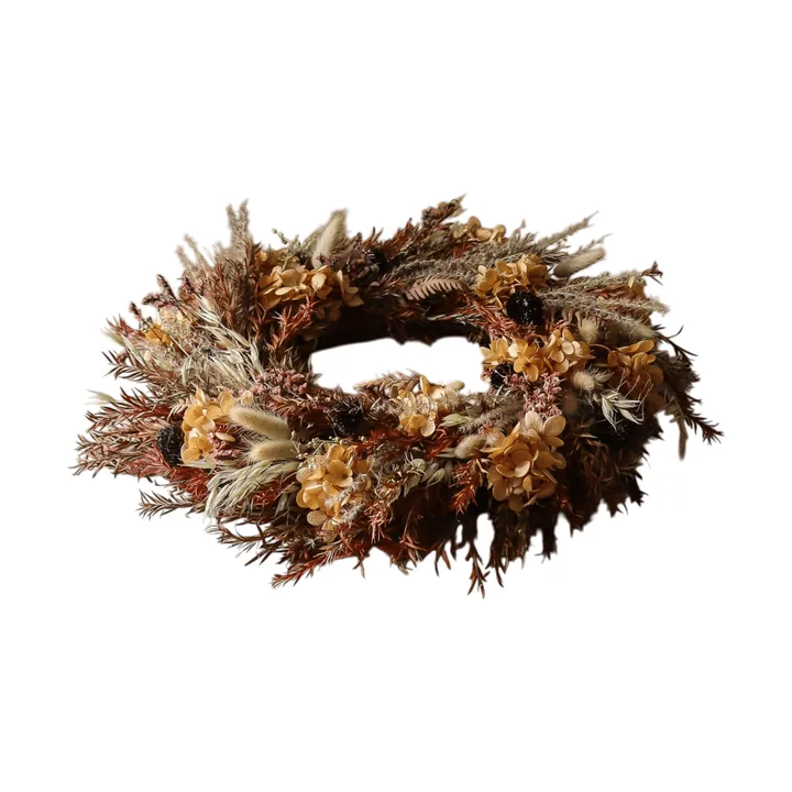 Couronne de fleurs Golden Meadow Wreath - Hortensia-herbe séchée-fougère-oreilles de lièvre, Ø40 cm - Botané