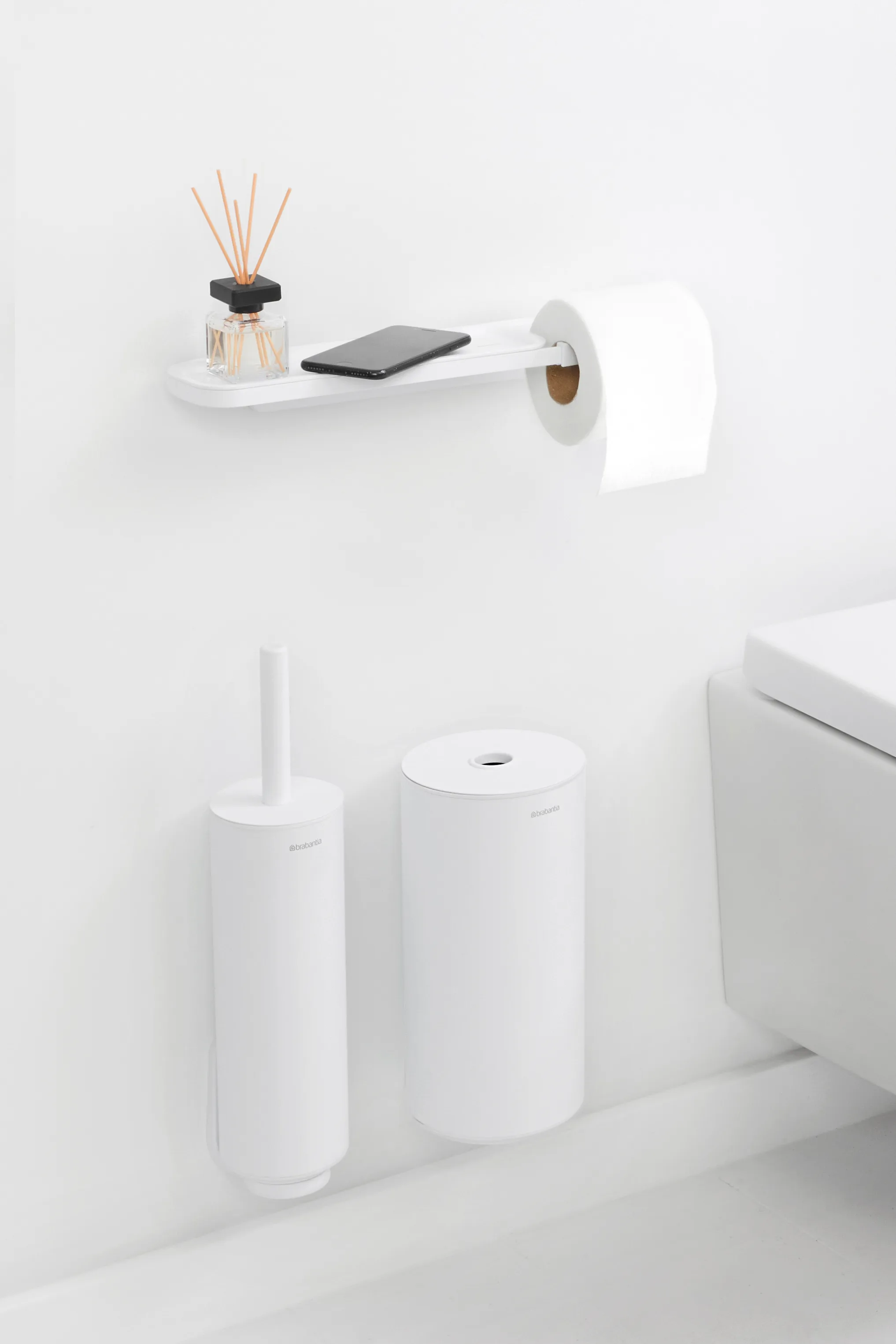 Support WC Brabantia MindSet - Porte Rouleau & Brosse - Acier Inox - Gris - 75.5x12.5x29cm