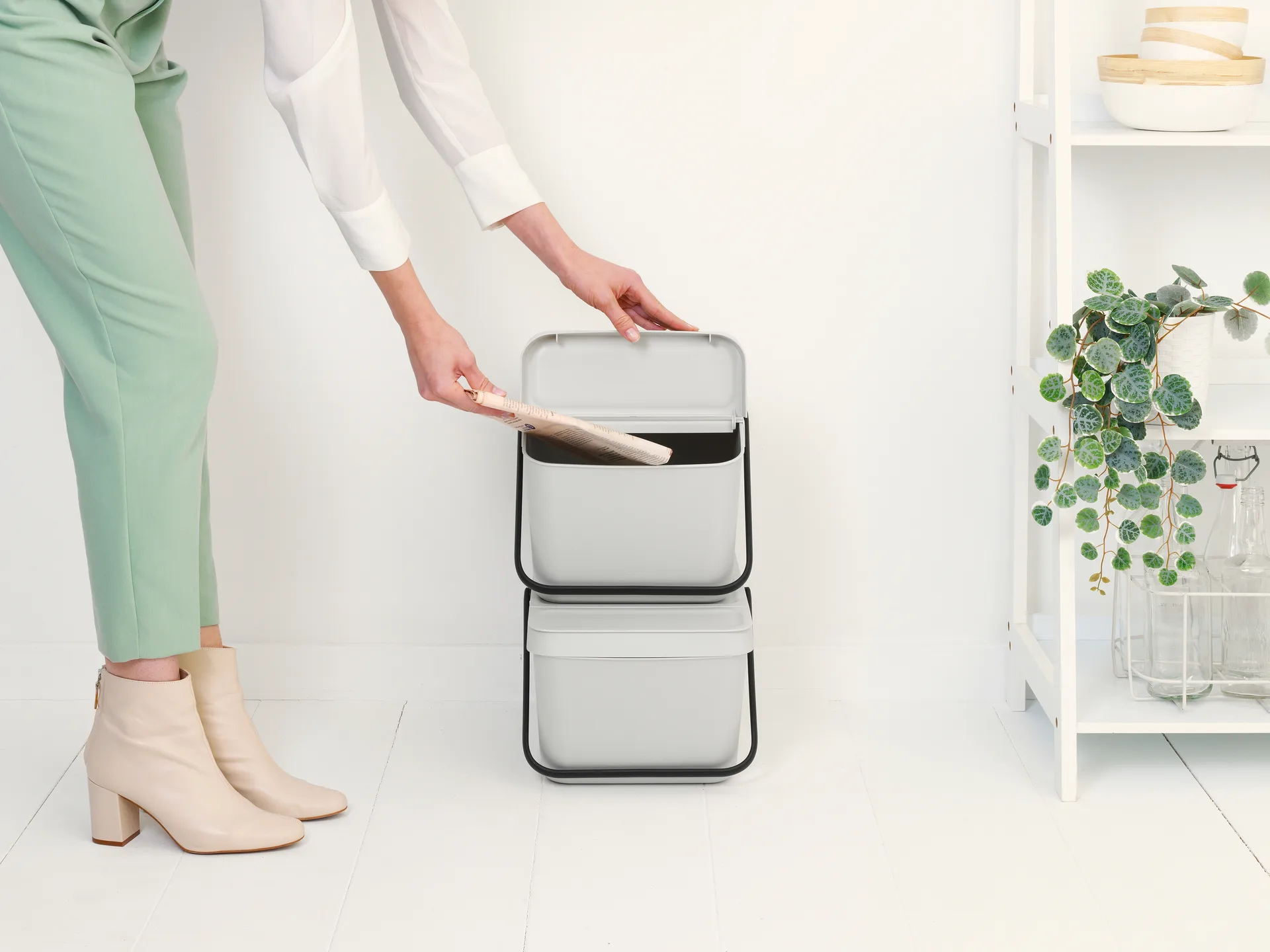 Seaux à déchets 20L empilables Sort & Go, Gris clair Brabantia