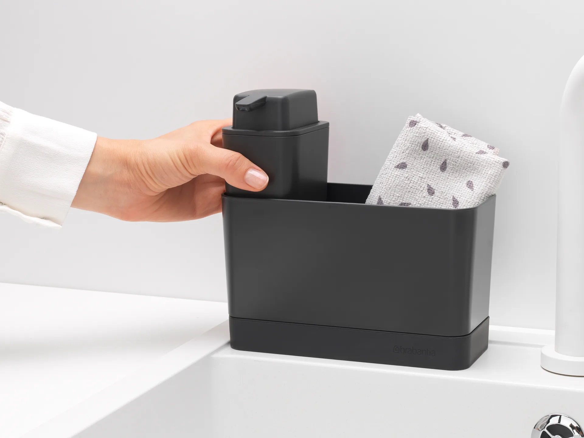 Set d'organisateur d'évier avec distributeur de savon Brabantia, Gris foncé Brabantia