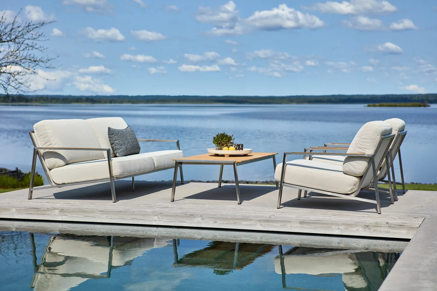 Canapé Naos, Stainless steel-dot beige, 2,5 places Brafab