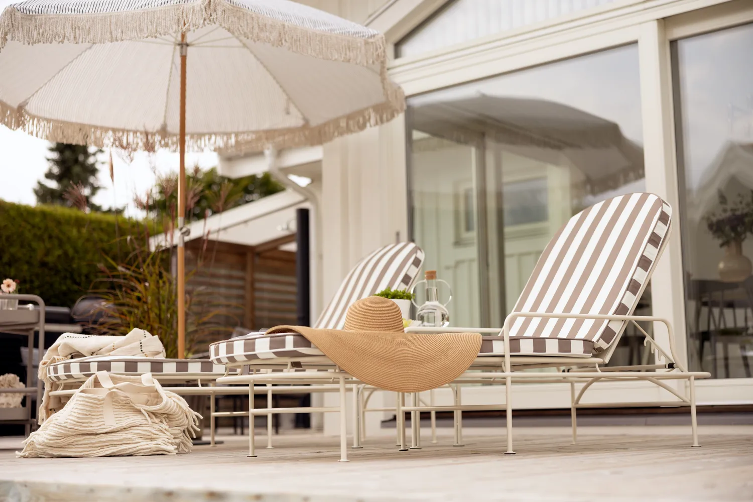 Chaise longue Arts 196x96 cm, Soft White-beige rayures Brafab