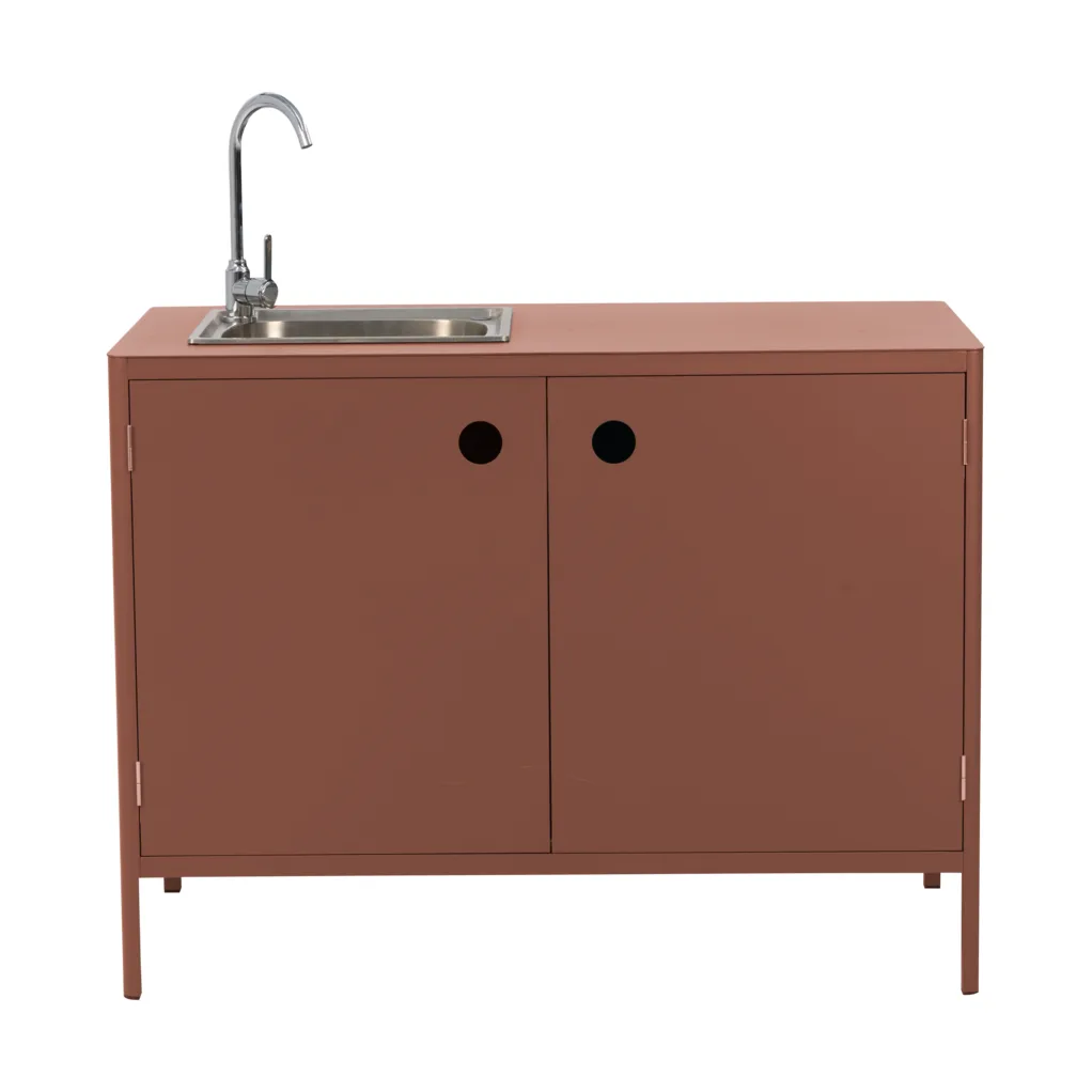 Meuble bas d’extérieur Kelia avec évier, Zin red, 121x90x64 Brafab