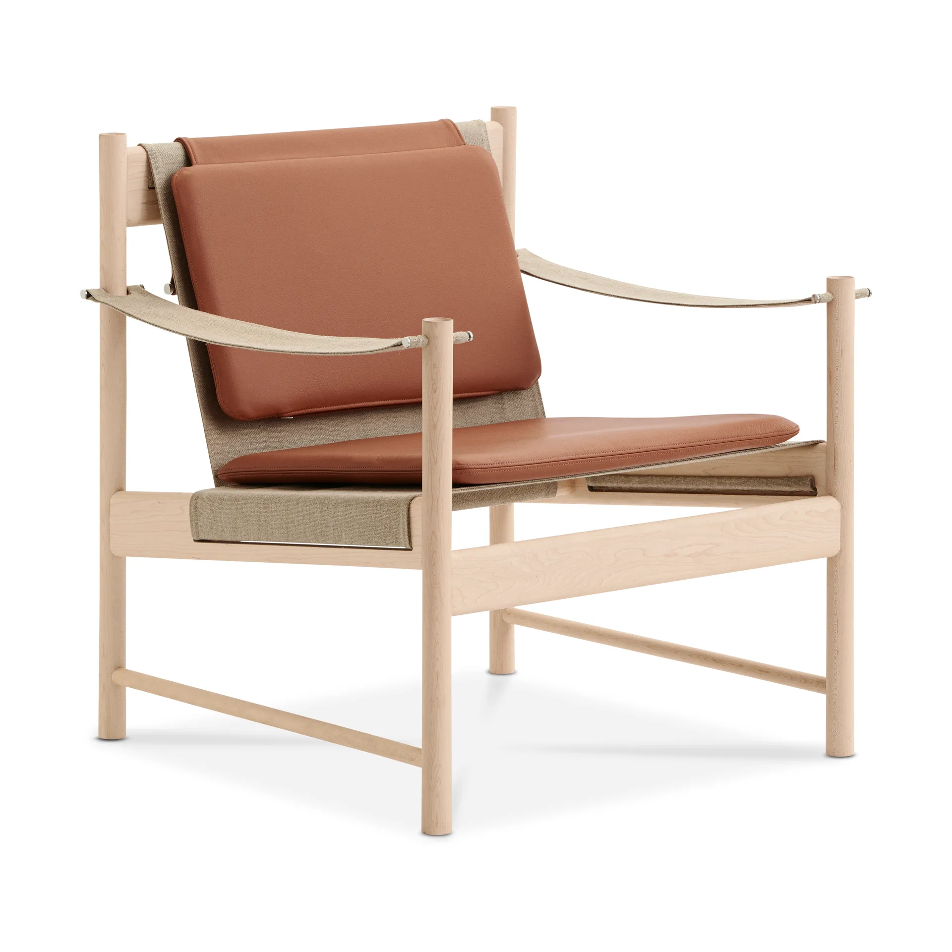 Chaise longue HB, Érable huilé blanc - cuir Brandy Brdr. Krüger