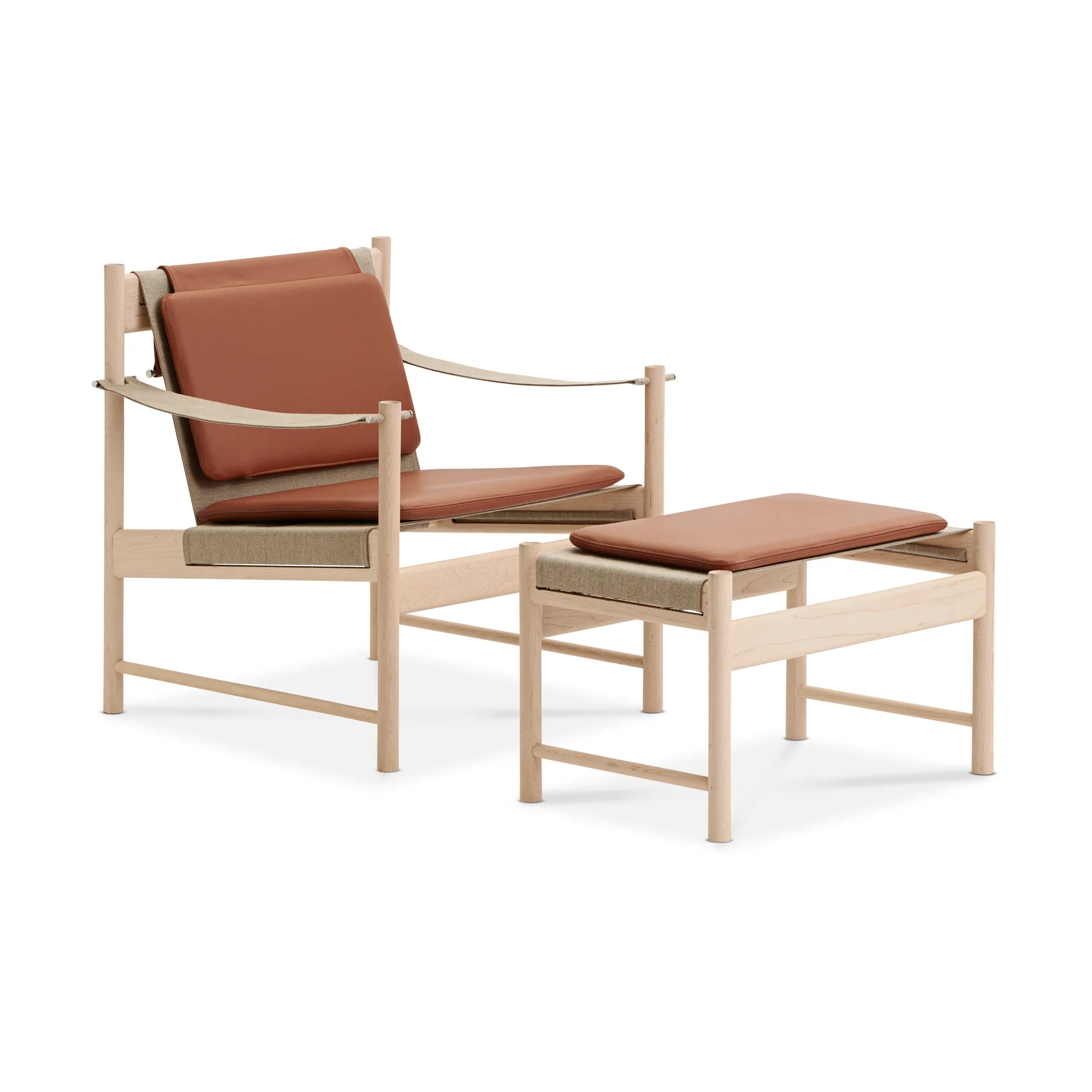 Chaise longue HB, Érable huilé blanc - cuir Brandy Brdr. Krüger