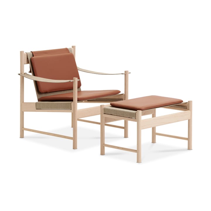 Chaise longue HB, Érable huilé blanc - cuir Brandy Brdr. Krüger