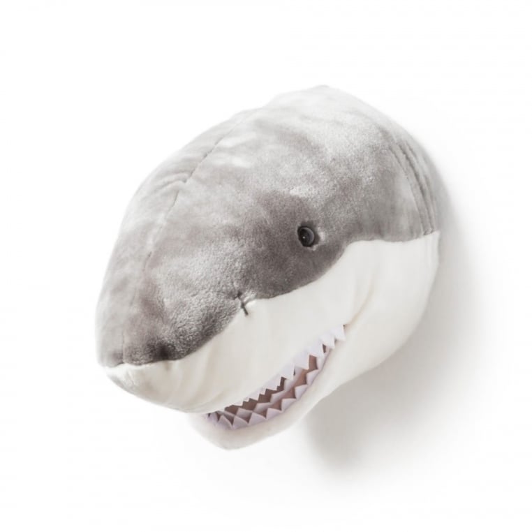 Brigbys Trophée peluche Requin requin | Design Scandinave | Accessoires pour chambre d'enfants | Gris