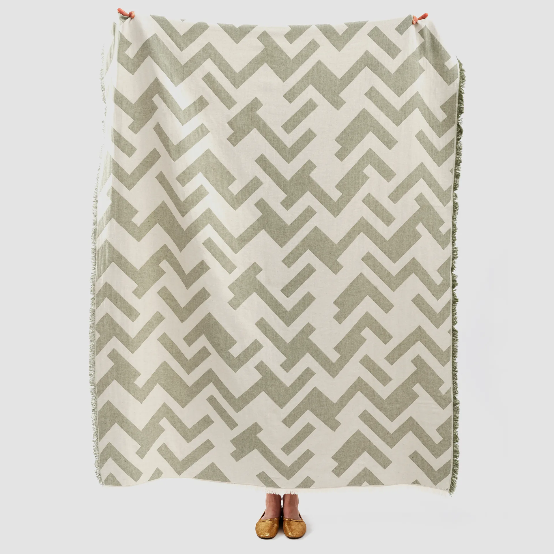 Plaid en coton Florens, Sage (Gris clair) Brita Sweden