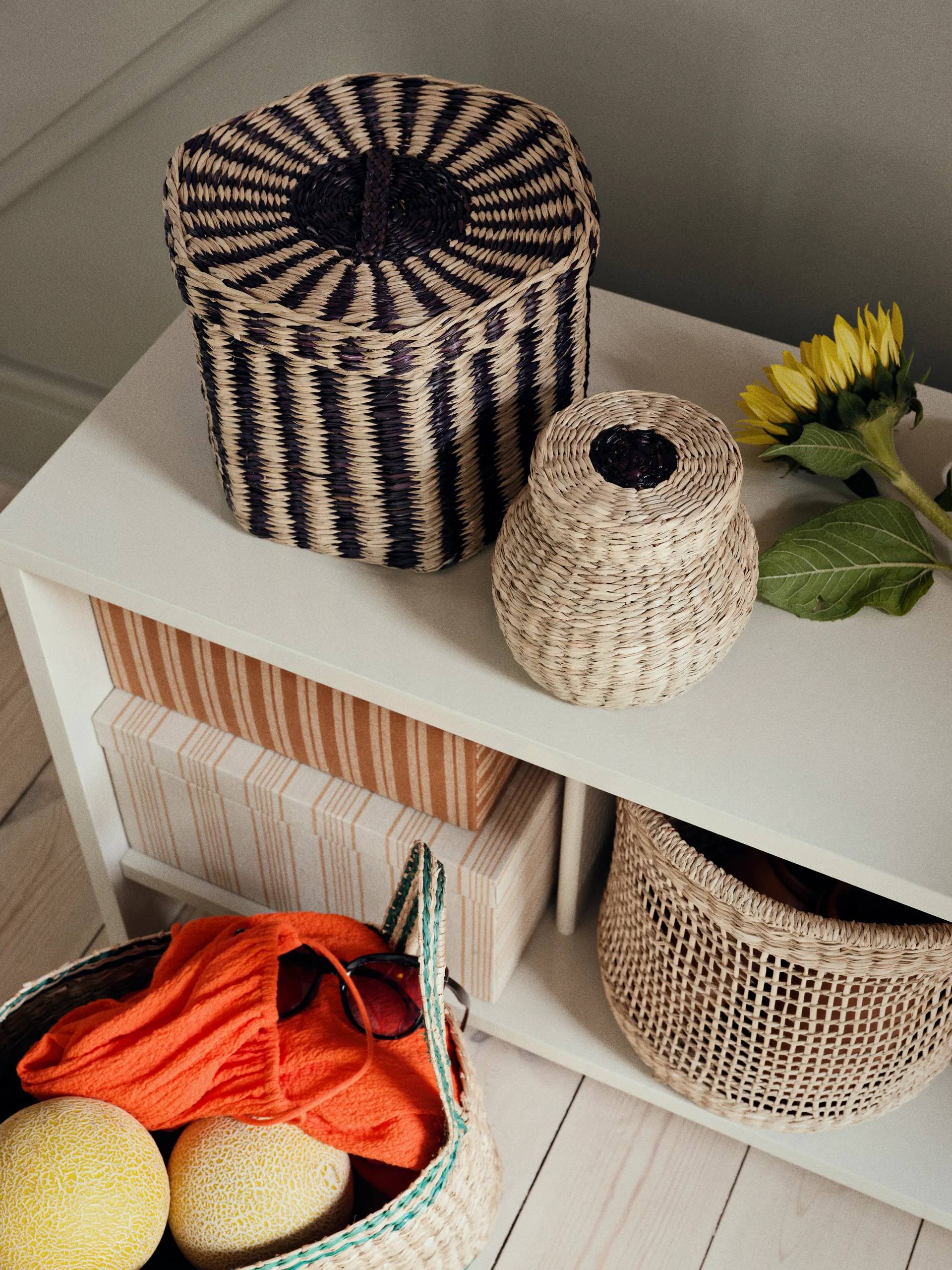 Panier Lykke 3 pièces, Natural-green Broste Copenhagen