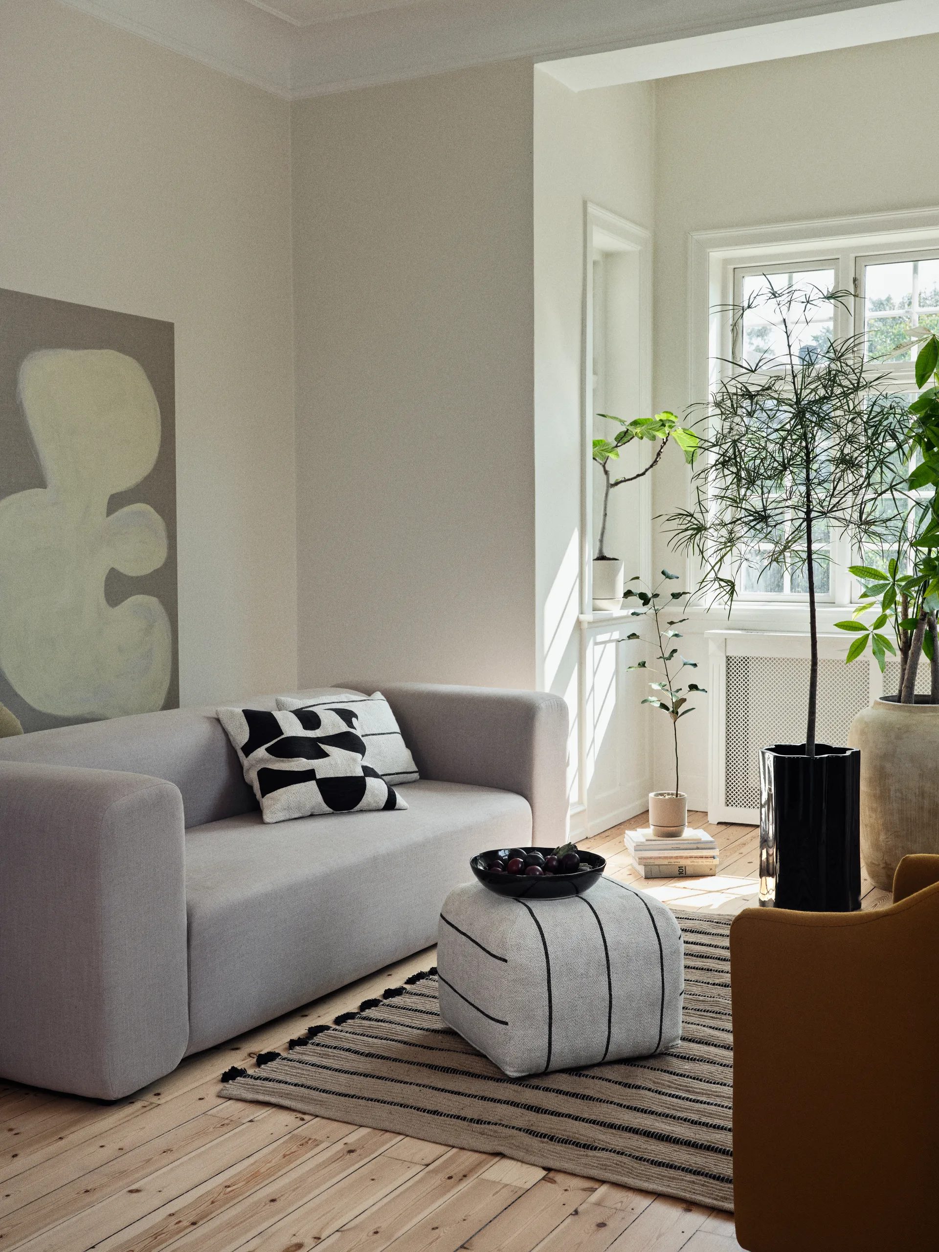 Pouf Sigrid 50x50 cm, Light beige-black Broste Copenhagen