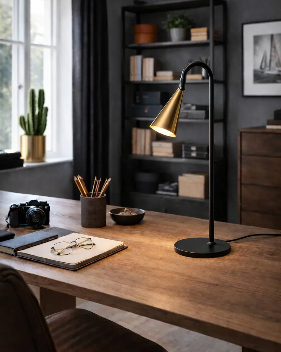 Lampe de table Spline, Noir-laiton, 55 cm By Rydéns