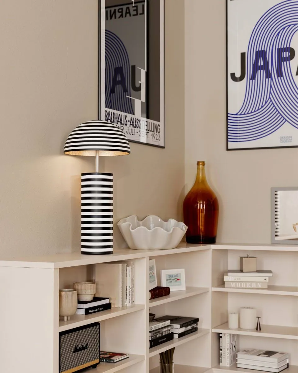 Lampe de table Stripe, Blanc-noir, 50 cm By Rydéns