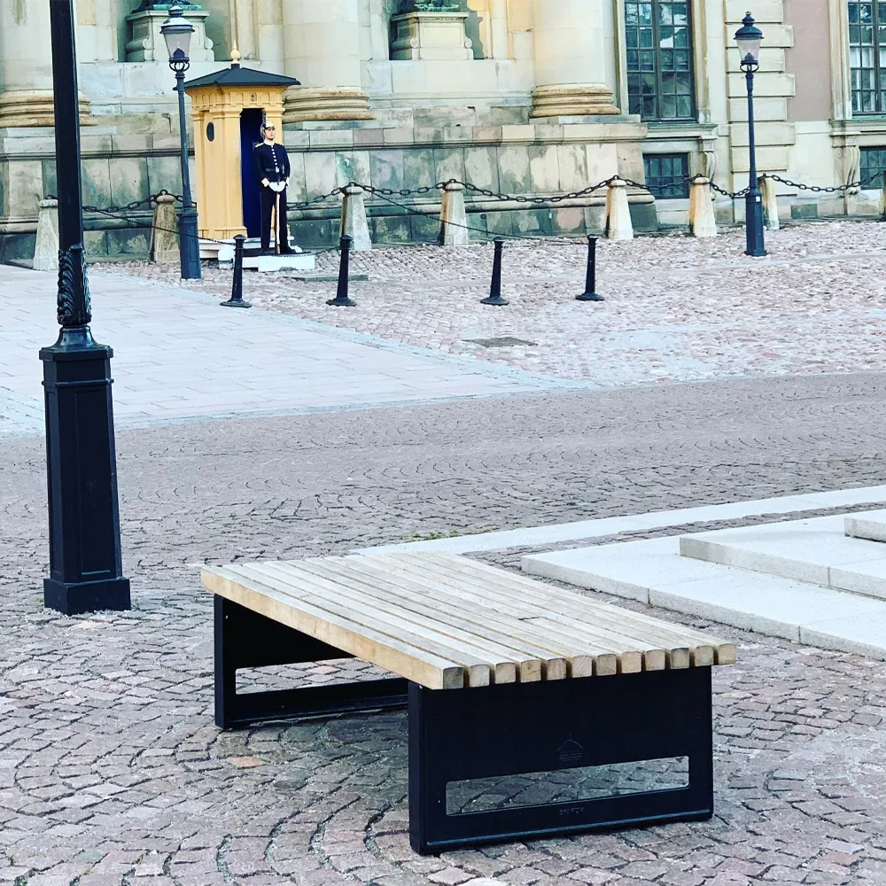 Banc Block, Acajou, large, support en aluminium brut Byarums bruk