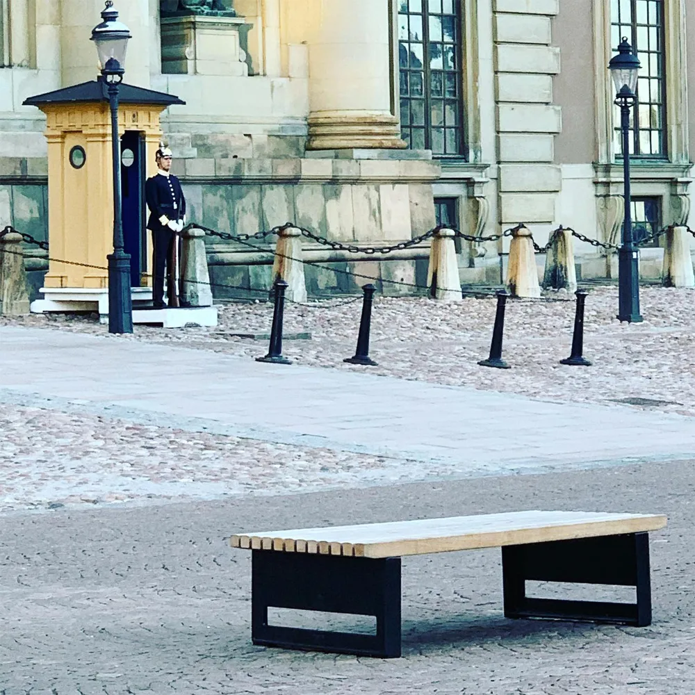 Banc Block, Acajou, large, support noir Byarums bruk