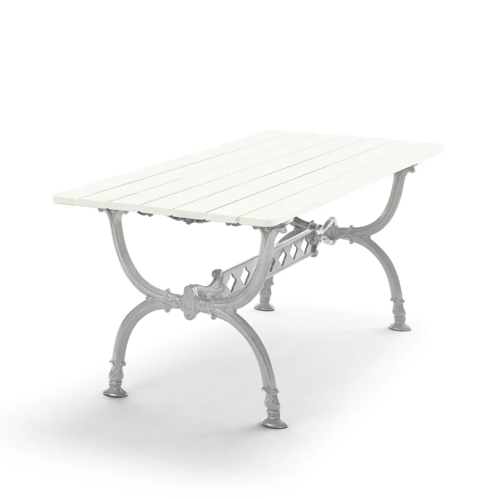 Table Byarum 142x72 cm, Pin blanc laqué, support en aluminium brut Byarums bruk