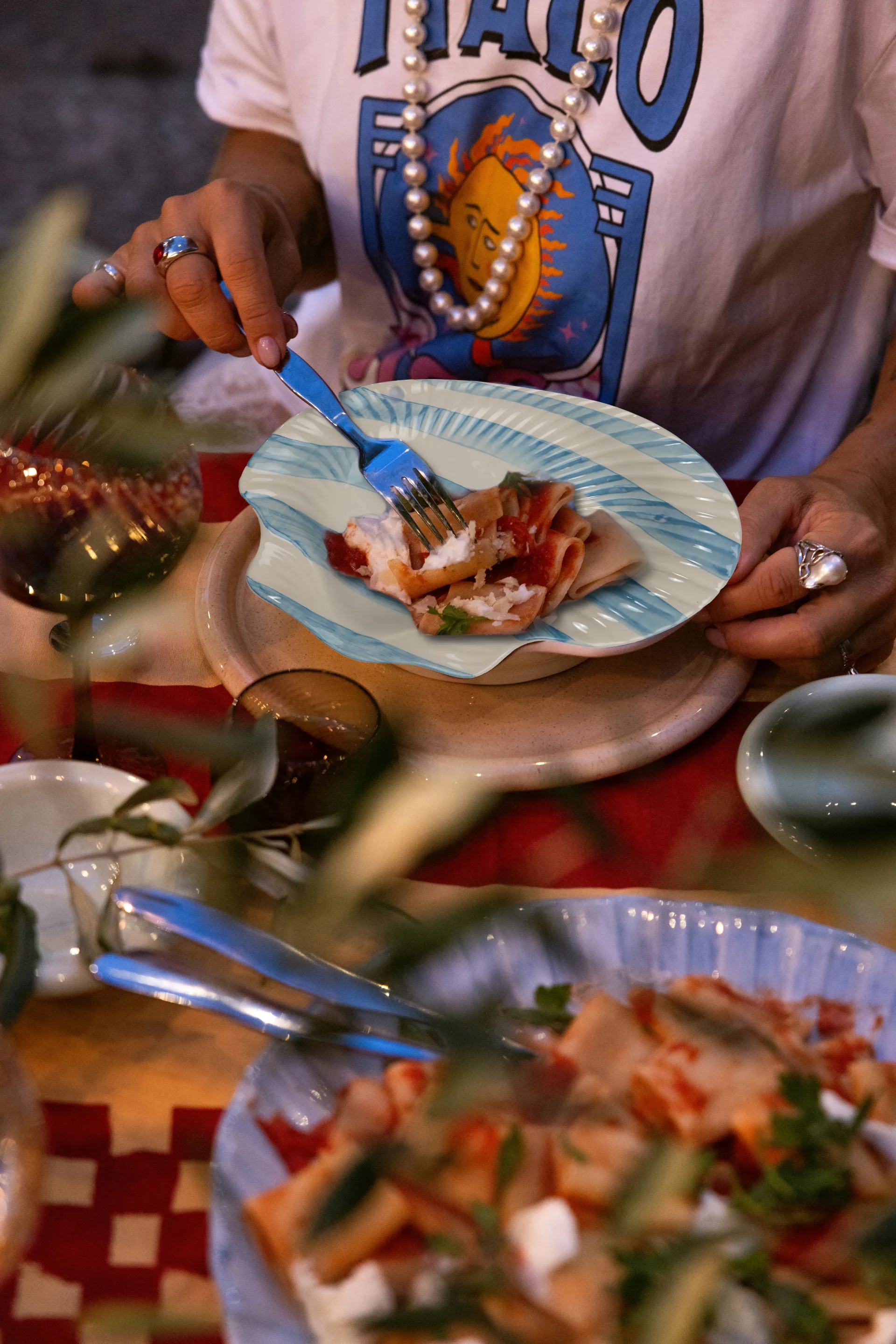 Assiette Armona stripe 23,5x23,5 cm, Bleu clair-blanc Byon