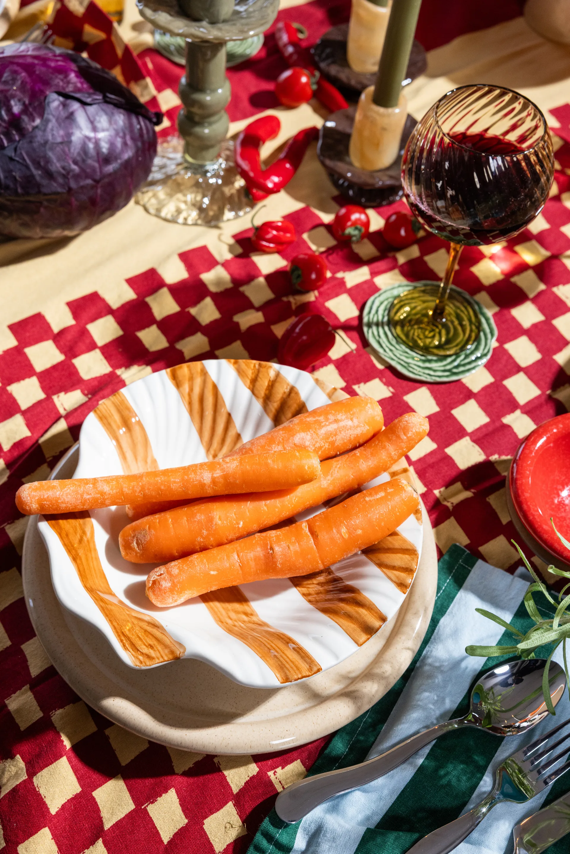 Assiette Armona stripe 23,5x23,5 cm, Brun clair-blanc Byon