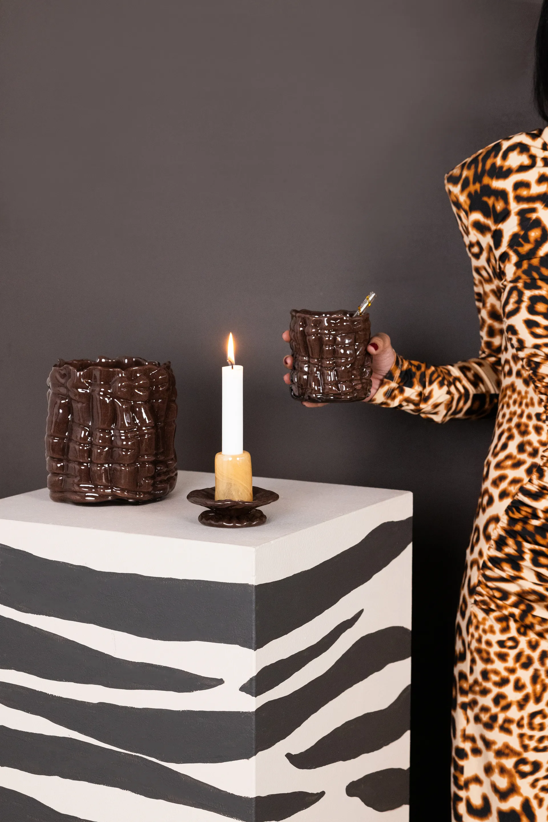 Bougeoir Lara XS 9 cm, Orange-brun Byon