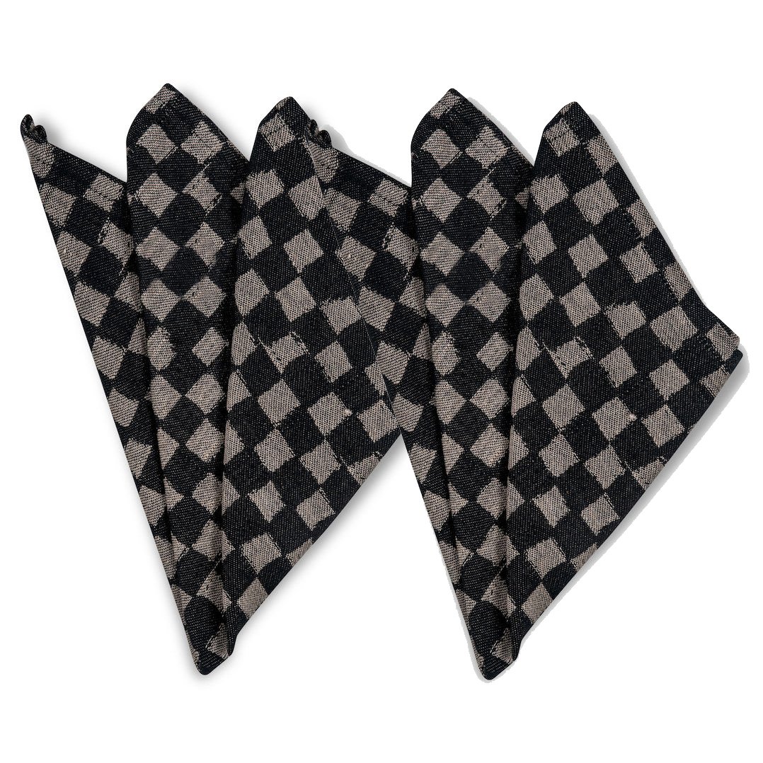 Byon Serviette en tissu Checki Lot de 2 Bleu | Design Scandinave | Serviettes en lin & en coton | Noir