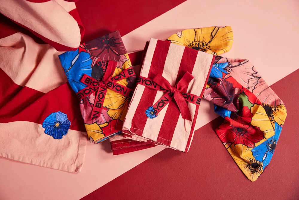 Serviette Leya Stripe 45x45 cm, lot de 2, Rouge-rose Byon