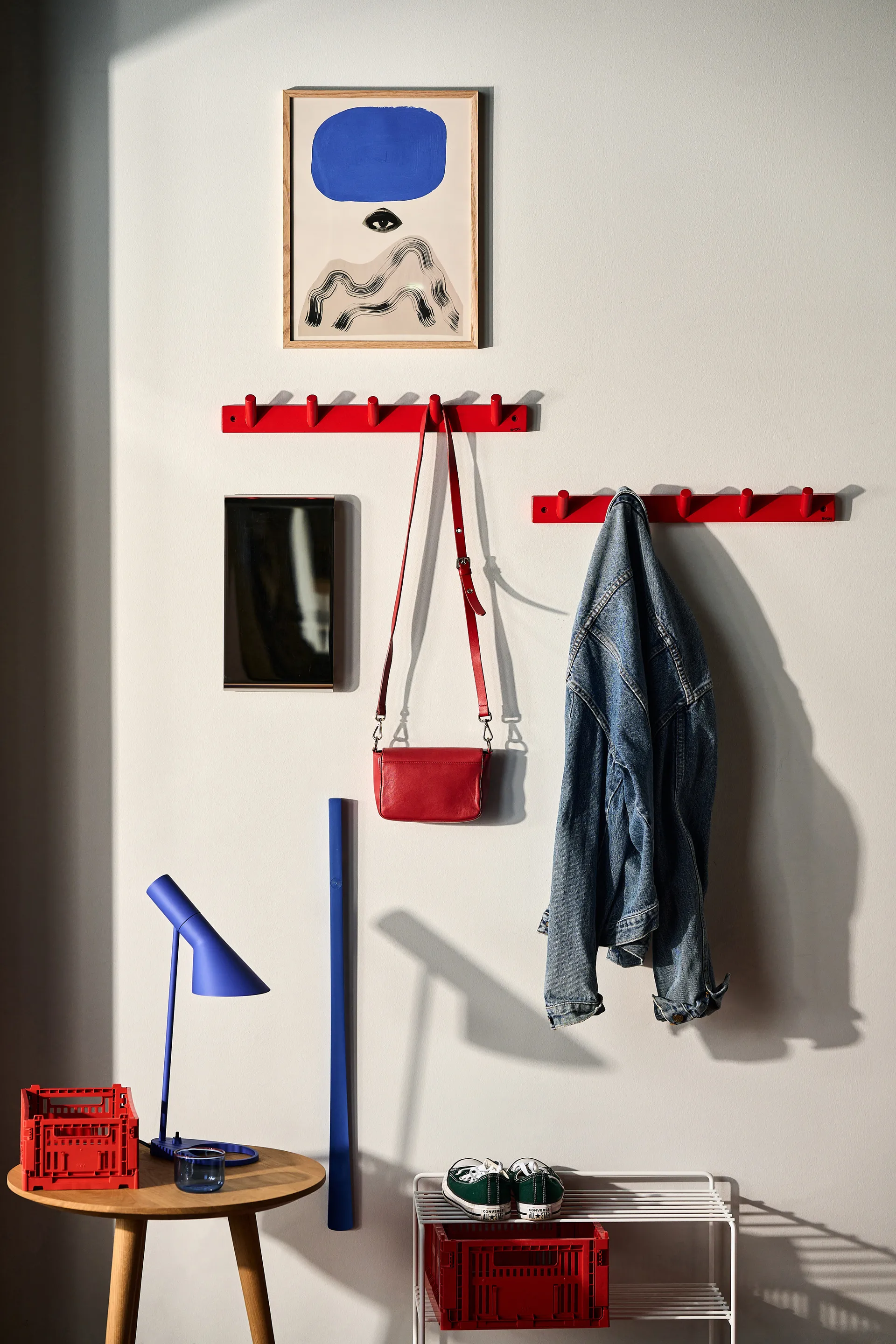 Support mural avec crochets Else, 5 crochets, Rouge Byon