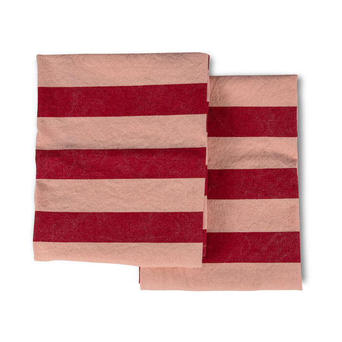 Byon Torchon Leya Stripe 50x70 cm, lot de 2 Rouge-rose