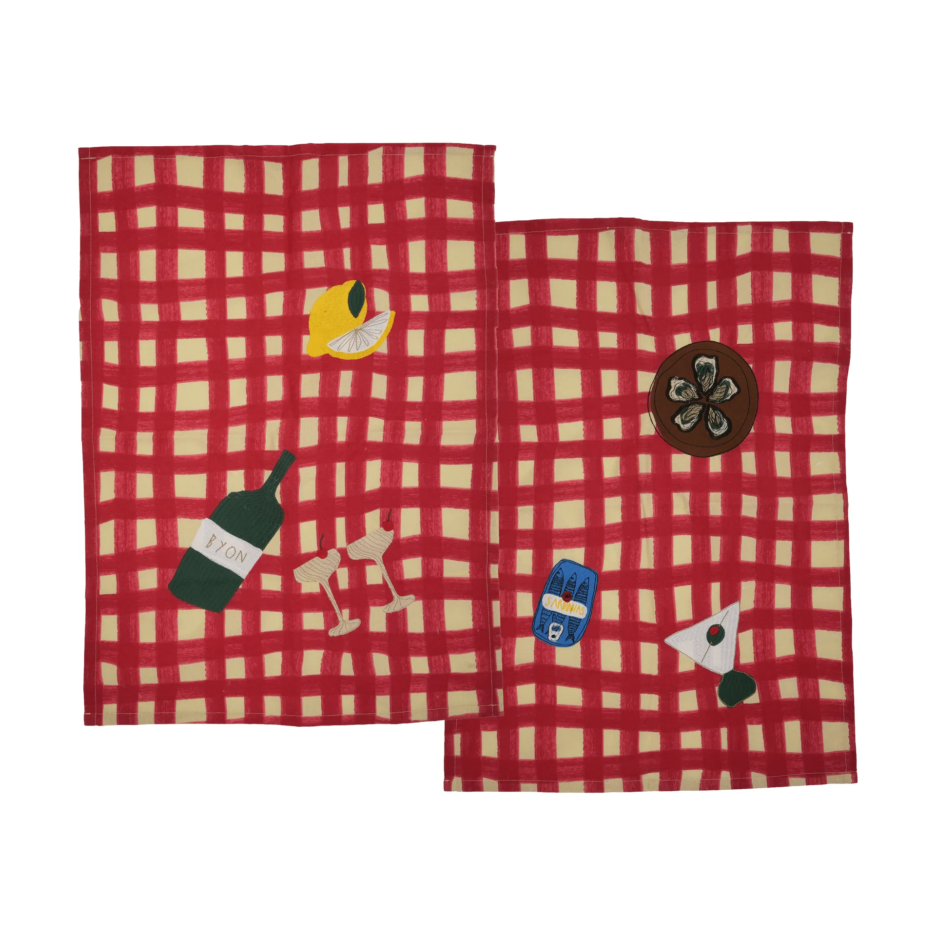 Torchons de cuisine Sera lot de 2, Rouge, 50x70 cm Byon