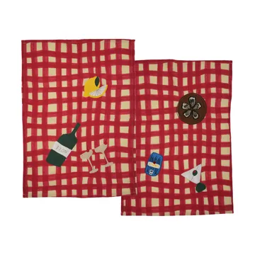 Torchons de cuisine Sera lot de 2 - Rouge, 50x70 cm - Byon