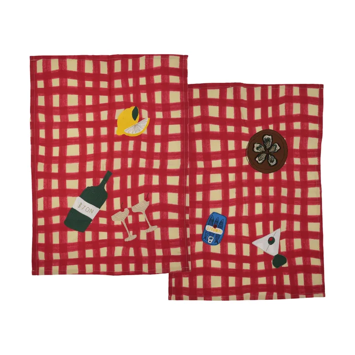 Torchons de cuisine Sera lot de 2 - Rouge, 50x70 cm - Byon