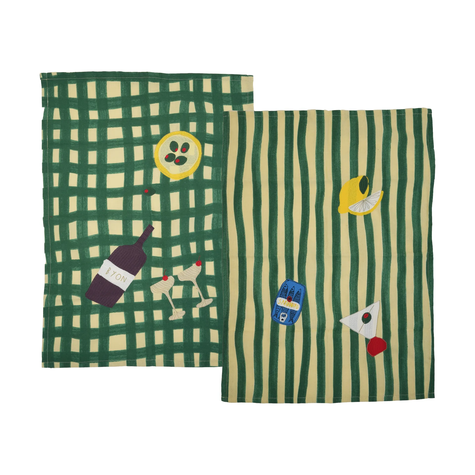 Torchons de cuisine Sera lot de 2, Vert, 50x70 cm Byon