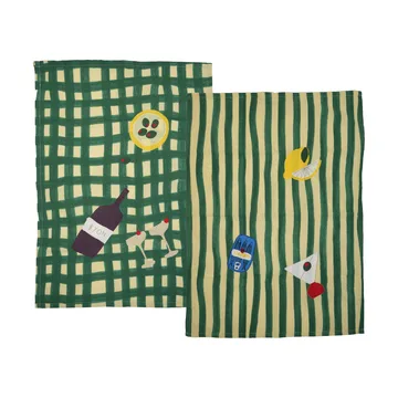 Torchons de cuisine Sera lot de 2 - Vert, 50x70 cm - Byon