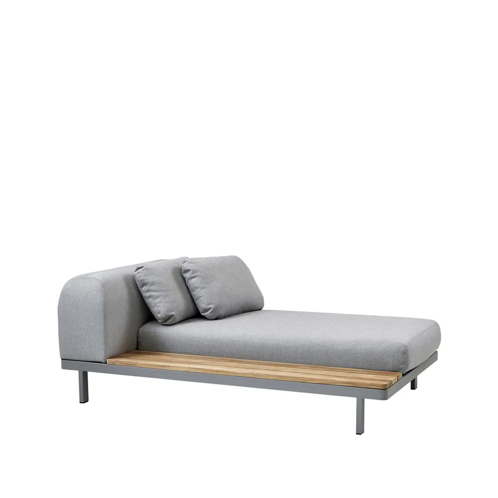 Chaise longue Space light grey, Panneau latéral long droit teck - support aluminium gris Cane-line
