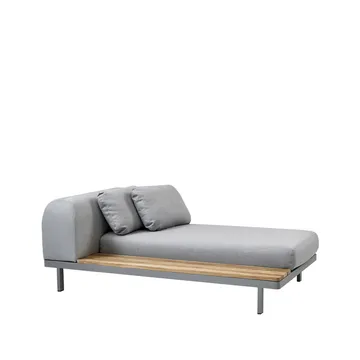 Chaise longue Space light grey - Panneau latéral long droit teck - support aluminium gris - Cane-line