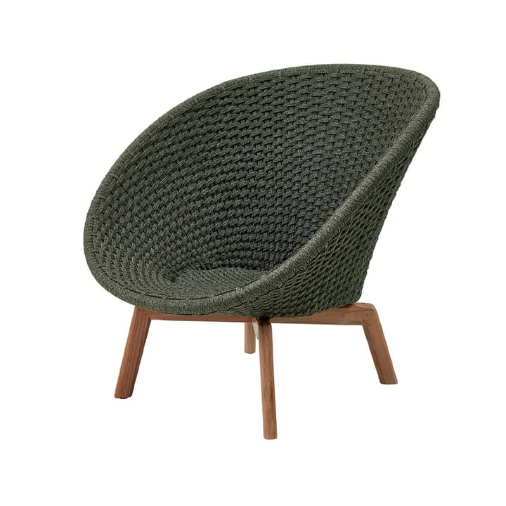 Fauteuil lounge Peacock Weave - Dark green, pieds en teck - Cane-line