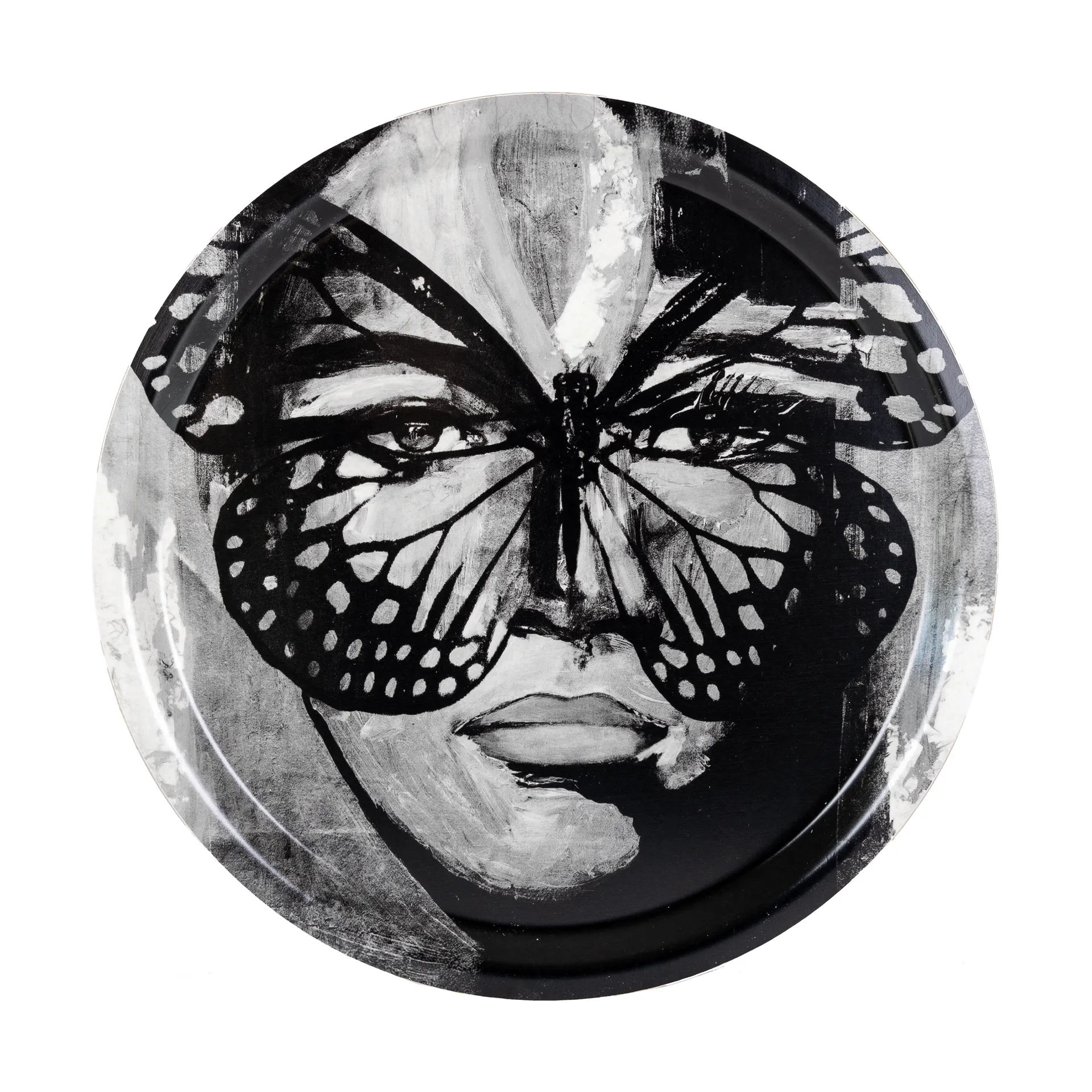 Plateau Golden Butterfly Ø31 cm, Black-white Carolina Gynning