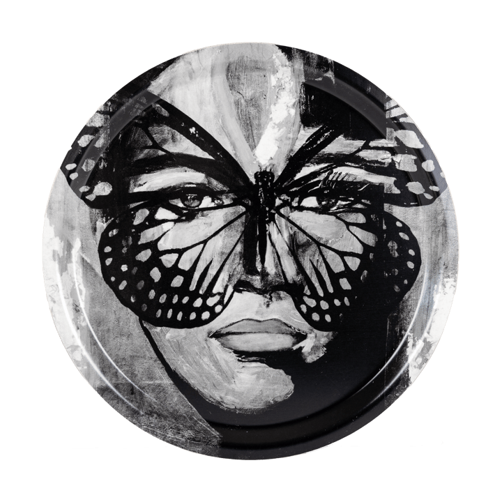 Plateau Golden Butterfly Ø31 cm - Black-white - Carolina Gynning