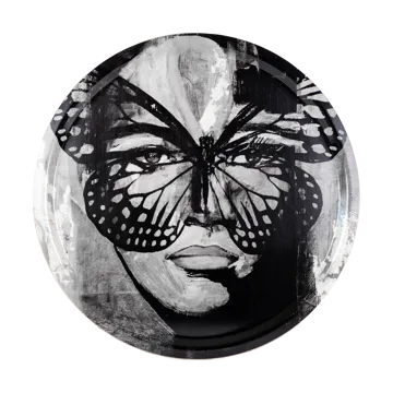 Plateau Golden Butterfly Ø46 cm - Black-white - Carolina Gynning