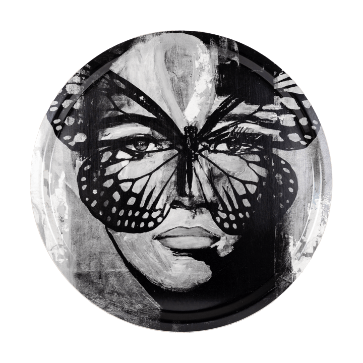 Plateau Golden Butterfly Ø46 cm - Black-white - Carolina Gynning