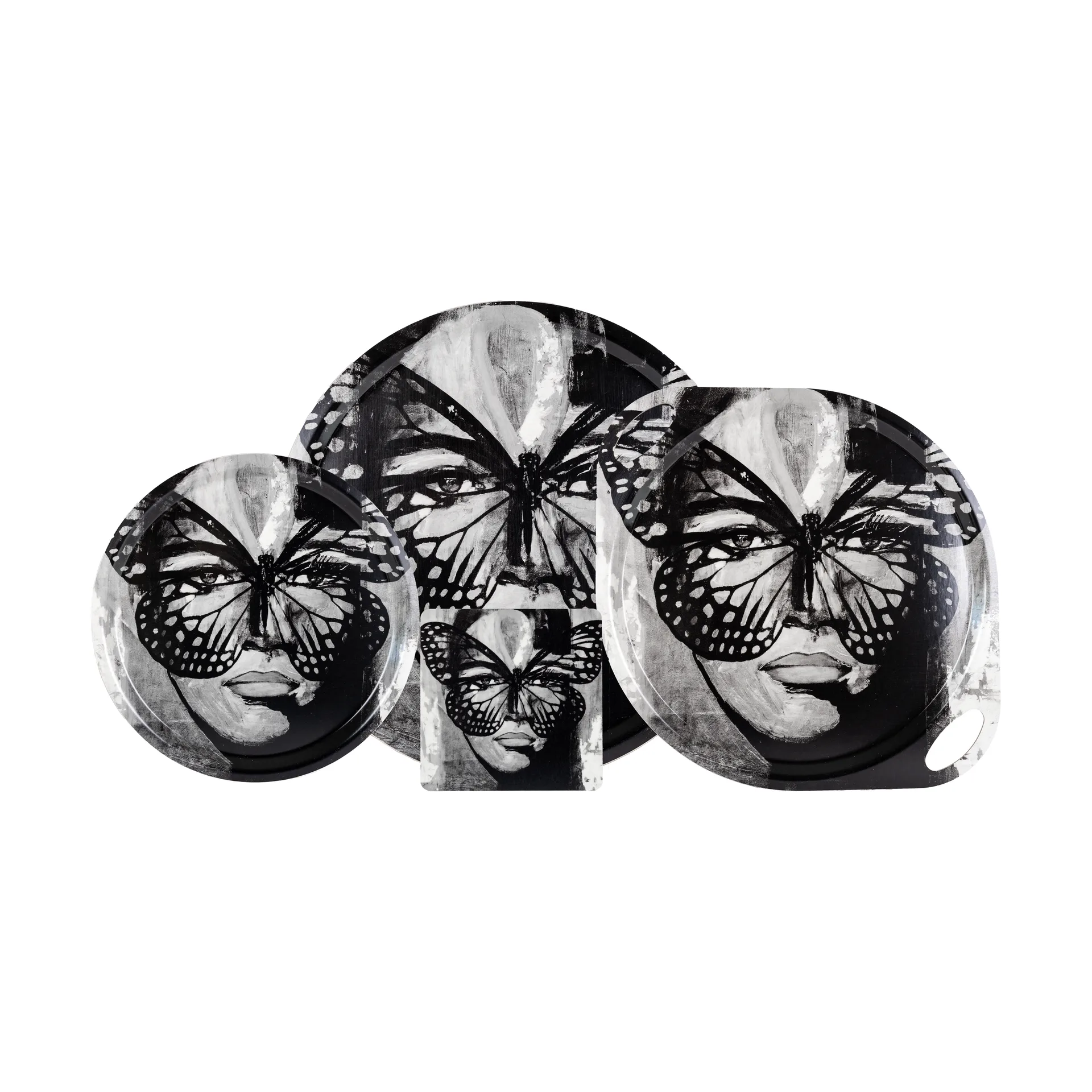 Plateau Golden Butterfly Ø46 cm, Black-white Carolina Gynning
