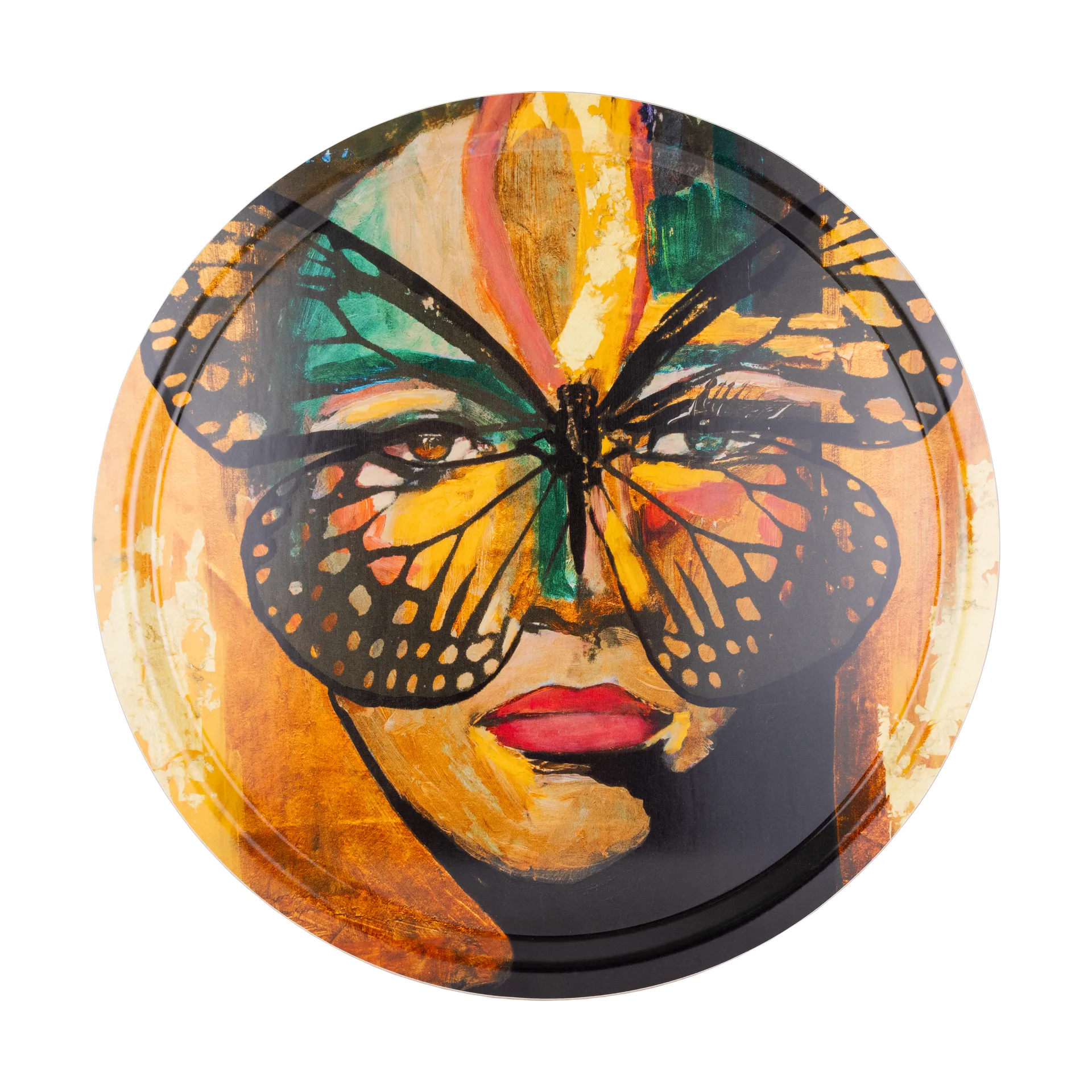 Plateau Golden Butterfly Ø46 cm, Orange-noir Carolina Gynning