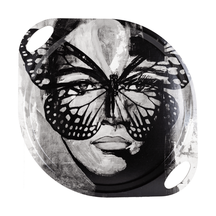 Plateau Golden Butterfly avec poignées 38x47 cm - Black-white - Carolina Gynning