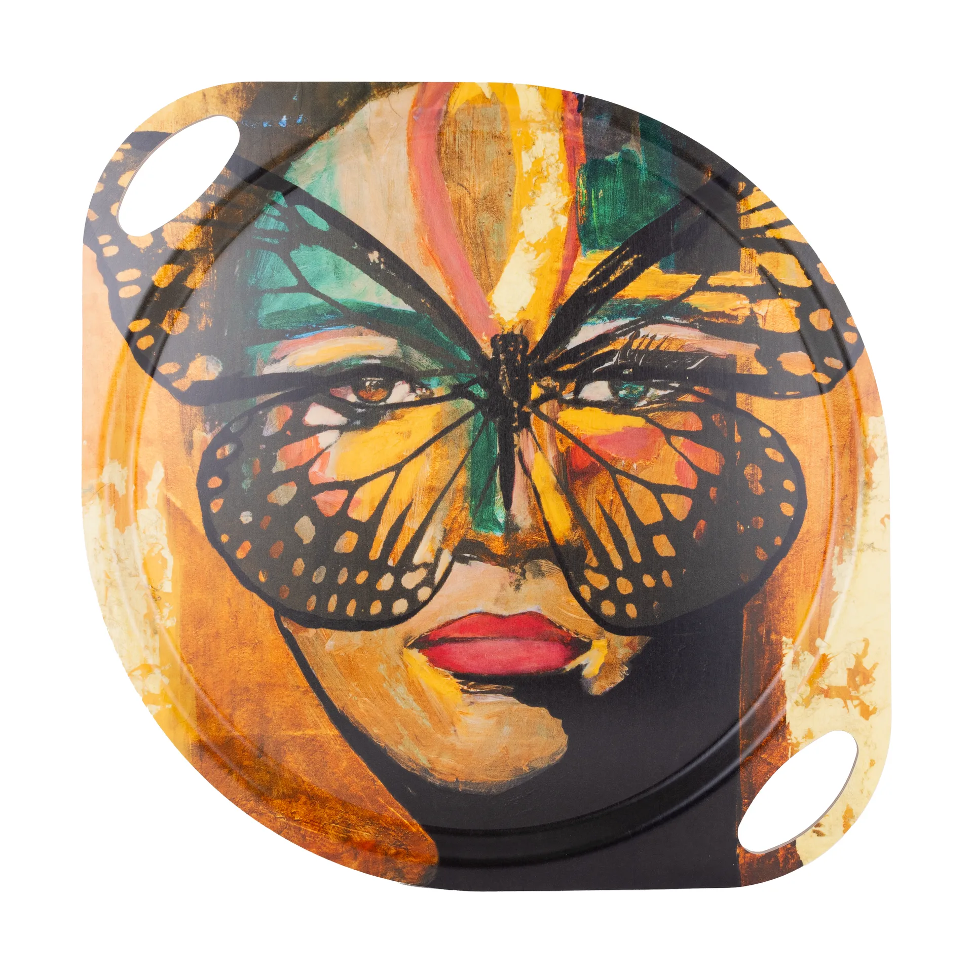 Plateau Golden Butterfly avec poignées 38x47 cm, Orange-black Carolina Gynning