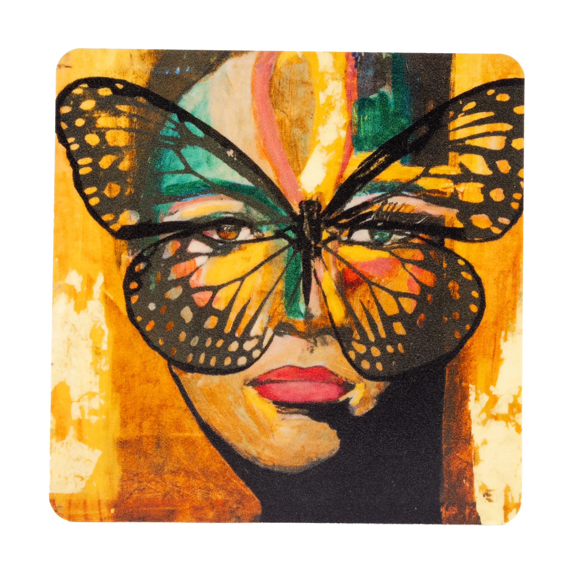 Sous-verre Golden Butterfly 9x9 cm, Orange-black Carolina Gynning