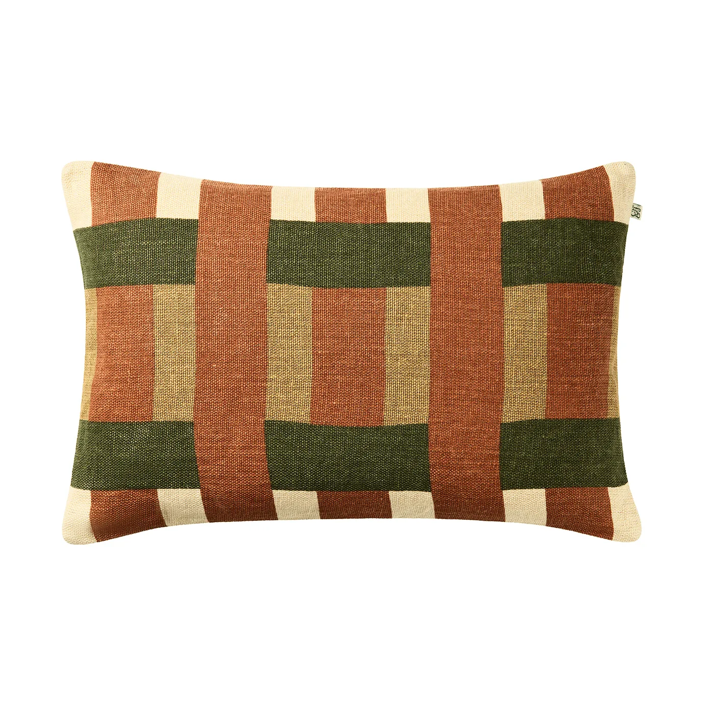 Coussin Benaras, Apricot Orange-Khaki-Cactus Green, 40x60 cm Chhatwal & Jonsson